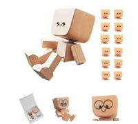 Shaking Wooden Man Figurine avec 12 Expressions Interchangeables,Figurine D'Homme en Bois Tremblant Intéressant,Car Dashboard Decoration,pour Bureau,Voiture,Maison,Cadeau Créatif