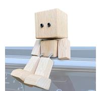 Shaking Wooden Man Figurine, Woodens Figure Car, Action Figurine with Magnetic Base, Cute Wobble Head Doll for Desktop Decoration, Dashboard, Birthday Gift, Office, Home, Fun Collectible Ornament