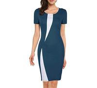 Shakumy Robe crayon élégante à manches courtes pour femme - Style décontracté - Style décontracté - Pour le travail ou le travail, Femme, bleu, Small