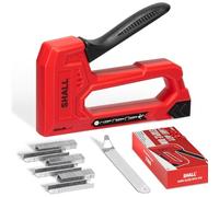 SHALL Agrafeuse légère pour bois et tissus d'ameublement - Rouge, 1600 agrafes JT21 1/4, 5/16, 3/8" et extracteur d'agrafes - Pour travaux manuels et bricolage