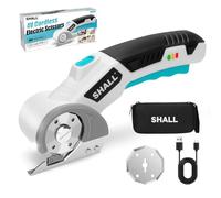 SHALL Ciseaux électriques sans fil 4 V，Ciseaux Couture Tissu, éclairage LED et lame de rechange - Cutter rotatif rechargeable pour tissus, cuir, moquette, carton et plastique