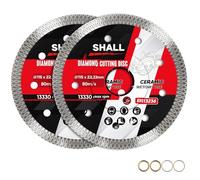 SHALL Disques à tronçonner diamantés 115 mm (4,5"), X-Mesh Turbo super fin pour meuleuse d'angle, porcelaine et céramique, alésage 22,23 mm avec anneaux de réduction 16 mm et 20 mm