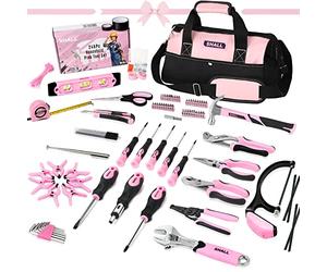 SHALL Ensemble d'outils à main de 246 pièces pour femme, rose, acier forgé, kit d'outils de base pour la maison
