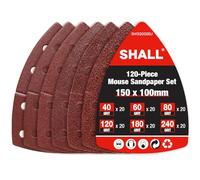 SHALL Lot de 120 feuilles abrasives triangulaires,patins de ponceuse à souris,105 x 152 mm, pour ponceuses multifonctions, différents grains : 40/60/80/120/180/240