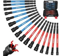 SHALL Lot de 16 tourne-écrous magnétiques - 15,2 cm de long pour perceuse à percussion - Porte-embouts SAE et métriques avec tige hexagonale de 6,35 mm - Ensemble de douilles magnétiques avec boîte à