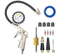 SHALL Pistolet Gonfleur Pneus avec Manomètre 0-220 PSI et 0-16 Bar Professionnel Accessoire Compresseur pour Voiture et Moto