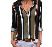 ShallGood Damen Langarm Gestreift Elegant Causaul Chiffon Bluse Hemd Vintage Button-Down Streifen V Ausschnitt Hemdbluse Oberteil Schlank Top Shirt Noir FR 38