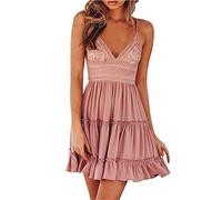 ShallGood Été Femme Boho Maxi Party Cocktail Imprimé Plage Robe de Soleil Rose FR 40