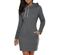 ShallGood Femme Automne Hiver Casual Manches Longues Sweats À Capuche Pull À Capuche Slim Fit Hoodies Mini Robes Sweat Shirts Gris Foncé FR 34