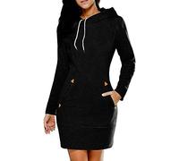 ShallGood Femme Casual Manches Longues Cou Rond Hals Pull À Capuche Slim Fit Freizeit Robes Noir FR 38