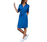 ShallGood Femme Chemise Robe Ceinturée Col V Manches Longues Top Blouse Chic Elégante Cocktail Soirée Tunique Robe Midi Grande Taille Robe Chemise Longue Bleu FR 44