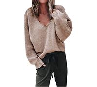 ShallGood Femme Pull Automne Et Hiver Fashion Lâche à Manches Longues Pull Col V Sexy Chaud Pullover Sweater Top Blouse en Tricot Tops Chic Kaki FR 36