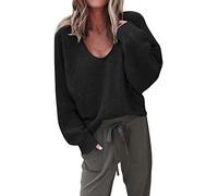 ShallGood Femme Pull Automne Et Hiver Fashion Lâche à Manches Longues Pull Col V Sexy Chaud Pullover Sweater Top Blouse en Tricot Tops Chic Noir FR 36