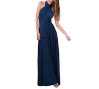 ShallGood Femme Sexy V-Col Robe Elégante Soirée sans Dos Cocktail Robes Epaule Nu Soirée Mariage Chic Elégant Longue Bandage Noces Long Dress Swing Robe Marine FR 34