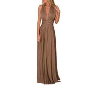 ShallGood Femme Sexy V-Col Robe Elégante Soirée sans Dos Cocktail Robes Epaule Nu Soirée Mariage Chic Elégant Longue Bandage Noces Long Dress Swing Robe Marron FR 34
