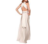 ShallGood Femme Sexy V-Col Robe Elégante Soirée sans Dos Cocktail Robes Longue Bandage Noces Long Dress Beige FR 36
