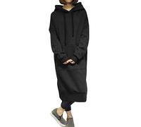 ShallGood Femme Sweat-Shirt Longue A Capuche 2 en 1 a Carreaux Tunique Noir FR 46