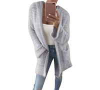 ShallGood Femmes Cardigan À Capuche Manteaux Automne Hiver Poilu Shaggy Chaud Épais Manches Longues Loose Casual Veste Tricot Gilet Long Top Pull avec Poche Gris FR 42