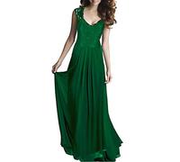 ShallGood Femmes Col V sans Manches Dentelle en Mousseline de Soie Robe Longue Cocktail Banquet Mariage Soirée Maxi Dress Vert FR 38