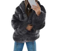 ShallGood Femmes Fausse Fourrure Solide Peluche Chaude Mode Élégant Collier à Capuche Veste Slim Hoodie éPais Manteau en Laine Automne Hiver Chaud Parka Outwear Foncé Gris FR 40