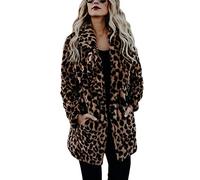 ShallGood Femmes Imprimé Léopard Fausse Fourrure Chaud Veste Hiver Parka Épais Blouson Manteau en Laine Chaud Winter Outwear Coats Survêtement Chic Marron FR 36