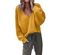 ShallGood Femmes Pulls Automne et Hiver Fashion Lâche à Manches Longues Pull Col V Pull Sexy Belles Couleurs Jaune FR 40