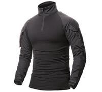 ShallGood Homme Chemises Combat Militaire Airsoft BDU Shirt Tenue Camouflage Uniforme Tactique Séchage Rapide avec Poches Coudières Manches Longues Chemise Multicam (Large, B Noir)