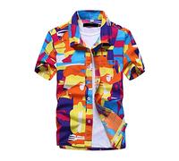 ShallGood King Kameha | Funky Chemise Hawaïenne | Hommes | XS - 12XL | Manche-Courte | Poche-Avant | Hawaiian-Imprimer | Plage Palmiers | Couleurs variées A Orange 2X-Large