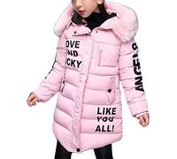 ShallGood Manteau De Fille Long Doudoune Veste D’Hiver Fille avec Capuchon Fille Enfant Parka Veste Capuche Manteau Longue Blouson Fausse Fourrure Chaud Rose 140 cm