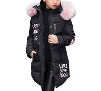 ShallGood Manteau Long Doudoune D'Hiver Fille avec Capuchon Enfant Parka Veste Capuche Longue Blouson Fausse Fourrure Chaud (150 cm, Noir)