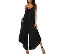 ShallGood Pantalon Combinaison Femme Jumpsuit Romper Casual Large Ample Harem Sarouel Pantalon sans Manche Taille Haute Salopette Sexy Jumpsuit A Noir FR 38