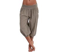ShallGood Pantalons Femmes Ample Pantalon 3/4 Sarouel Pantalons Eté Short Casual Boyfriend Pantalon Yoga Leggings Baggy Pantalons Taille Haute Pantacourt Z1 Gris XXL