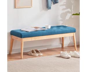 Shally Dogan Banc de Couchage en Tissu avec Structure en Bois, Coffre Pouf Chambre à Coucher, entrée, Bureau, Chambre, Salon, Salon, Banc Ottoman rembourré Haute densité (Bleu)