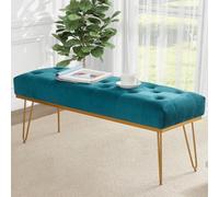 Shally Dogan Banc de Couchage en Tissu, Coffre Pouf pour Chambre à Coucher, Banc Ottoman avec Rembourrage à Haute densité Multi-Usage pour Chambre, Salon, Salon (Bleu)