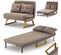 Shally Dogan Canapé-lit 2 Places inclinable 3 en 1, Fauteuil Convertible avec Coussins Chaise Salon, Assise rembourrée Douce, Couverture en Velours Premium, Fauteuil Relax Gain de Place (Marron)