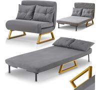 Shally Dogan Canapé-lit 2 Places inclinable 3 en 1, Fauteuil Convertible avec Coussins Chaise Salon, Assise rembourrée Douce, Couverture en Velours Premium, Fauteuil Relax Gain de Place (Gris)