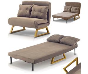 Shally Dogan Canapé-lit 2 Places inclinable 3 en 1, Fauteuil Convertible avec Coussins Chaise Salon, Assise rembourrée Douce, Couverture en Velours Premium, Fauteuil Relax Gain de Place (Marron)