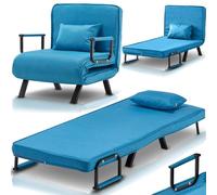 Shally Dogan Canapé Lit Simple Inclinable 3 en 1, Fauteuil Convertible Chaise Lounge Assise Rembourrée Doux, Couverture Déhoussable Tissu Respirant, Fauteuil Relax Gain de Place (Bleu)