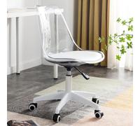 Shally Dogan Chaise de bureau en polypropylène avec 5 roues pivotantes 360°, fauteuil ergonomique avec assise rembourrée en mousse, très haute densité, idéale pour chambre, bureau, maison (transparent