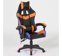 Shally Dogan Chaise de Jeu de Bureau avec Bande LED RVB Multicolore, revêtement en Simili Cuir, Dossier inclinable, Hauteur réglable de 106 à 116 cm, Fauteuil de Bureau, Chambre (Orange)