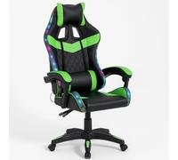Shally Dogan Chaise de Jeu de Bureau avec Bande LED RVB Multicolore, revêtement en Simili Cuir, Dossier inclinable, Hauteur réglable de 106 à 116 cm, Fauteuil de Bureau, Chambre (Vert)