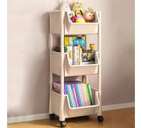 Shally Dogan Chariot Multi-Usage Porte-revues et Porte-Jeux économe en Espace avec roulettes pivotantes à 360 °, Chariot de Rangement Slim à 3 étagères, idéal pour Livres, Magazines, Jouets (Beige)