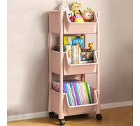 Shally Dogan Chariot Multi-Usage Porte-revues et Porte-Jeux économe en Espace avec roulettes pivotantes à 360 °, Chariot de Rangement Slim à 3 étagères, idéal pour Livres, Magazines, Jouets (Rose)