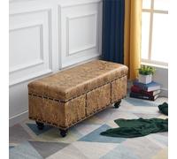 Shally Dogan Coffre de Rangement intérieur avec Assise rembourrée, revêtement en Simili Cuir, Pouf Repose-Pieds pour Chambre à Coucher, Salon, Banc Tabouret 80 x 40 x 43 cm (Mostarde)