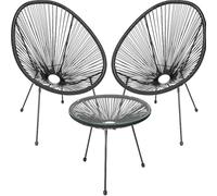 Shally Dogan Ensemble de Conversation Freddy pour Jardin en polyrotin Deux Places avec Table Basse, 2 fauteuils Oeufs, 1 Table d'extérieur, Salon Patio, Balcon, Restaurant, bistrot, Bar (Noir)