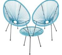 Shally Dogan Ensemble de Conversation pour Jardin Freddy en polyrotin Deux Places avec Table Basse, 2 fauteuils Oeufs, 1 Table d'extérieur, Salon Patio, Balcon, Restaurant, bistrot, Bar (Azur)