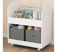 Shally Dogan Étagère 2 Étagères en bois et 2 tiroirs en tissu, bibliothèque mobile moderne pour enfants, armoire de rangement polyvalente avec roues pivotantes