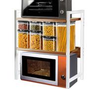 Shally Dogan Étagère à micro-ondes en acier, étagère de cuisine avec étagère à épices, unité d'étagères à 2 compartiments avec pieds antidérapants, design moderne (beige + blanc)