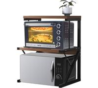 Shally Dogan Étagère de Rangement pour Micro-Ondes en Acier, étagère de Cuisine avec étagère à épices, unité d'étagères 2 Compartiments Pieds antidérapants, étagère Design Moderne (Noyer + Noir)