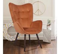 Shally Dogan Fauteuil Design scandinave, Velours, Bois, Terre Cuite, 67 x 51,5 x 103,6 cm